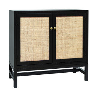 2 Door Black Cabinet w/ Raffia Panels