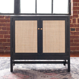 2 Door Black Cabinet w/ Raffia Panels