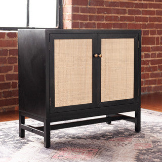 2 Door Black Cabinet w/ Raffia Panels