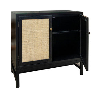 2 Door Black Cabinet w/ Raffia Panels