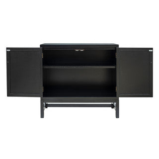 2 Door Black Cabinet w/ Raffia Panels