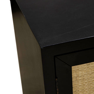 2 Door Black Cabinet w/ Raffia Panels