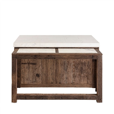 Reclaimed Wood Island/Bar Table with a Marble Top