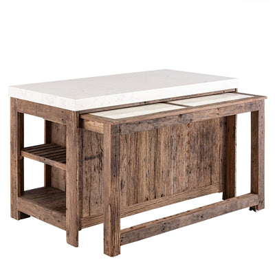 Reclaimed Wood Island/Bar Table with a Marble Top