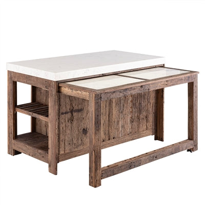 Reclaimed Wood Island/Bar Table with a Marble Top