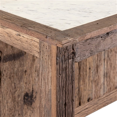 Reclaimed Wood Island/Bar Table with a Marble Top