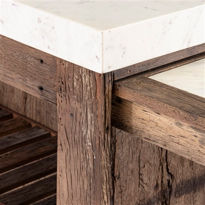 Reclaimed Wood Island/Bar Table with a Marble Top