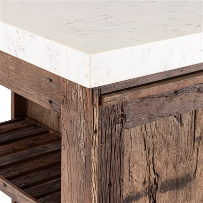 Reclaimed Wood Island/Bar Table with a Marble Top