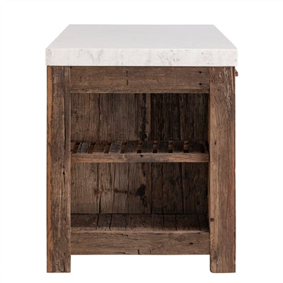 Reclaimed Wood Island/Bar Table with a Marble Top