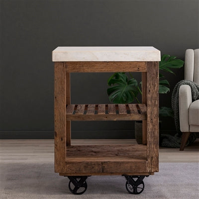 Reclaimed Wood Island with a Marble Top small