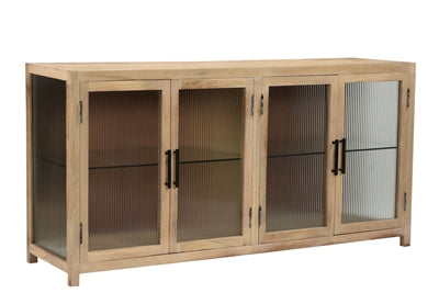 Mango Wood Sideboard with Fluted Glass