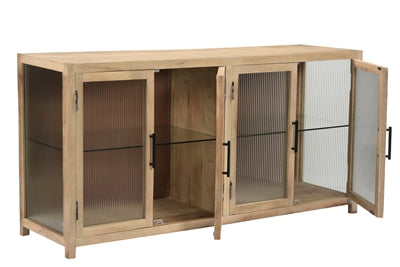 Mango Wood Sideboard with Fluted Glass