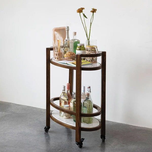 Marble & Mango Oval 2Tier Bar Cart