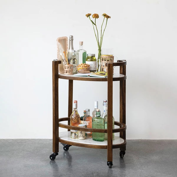 Marble & Mango Oval 2Tier Bar Cart
