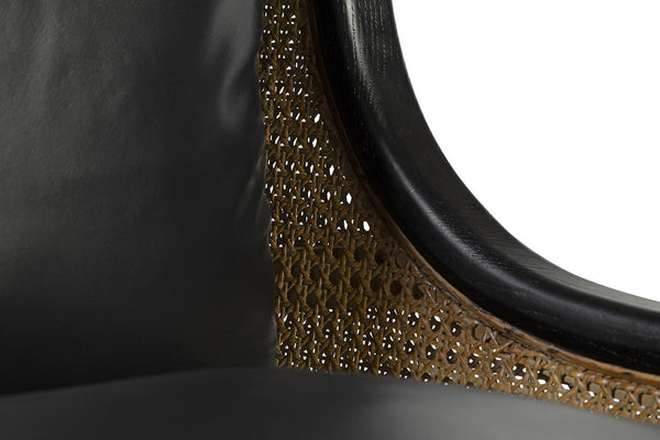 Oak, Rattan & Black Leather Chair