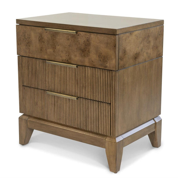 3 Drawer Nightstand, Vintage Chestnut Burl