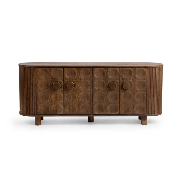 Carved Mid-century Modern 4 Door Cabinet