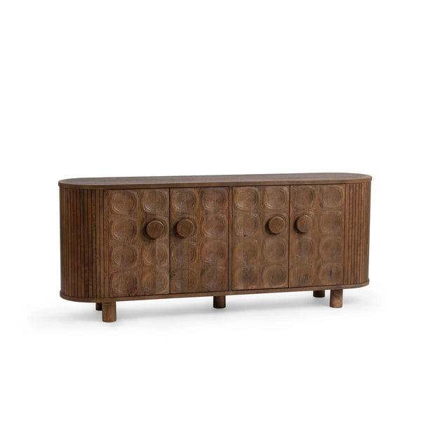 Carved Mid-century Modern 4 Door Cabinet