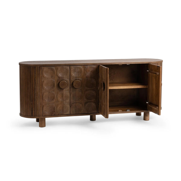 Carved Mid-century Modern 4 Door Cabinet