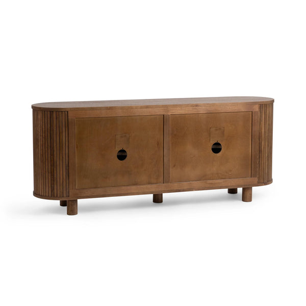 Carved Mid-century Modern 4 Door Cabinet