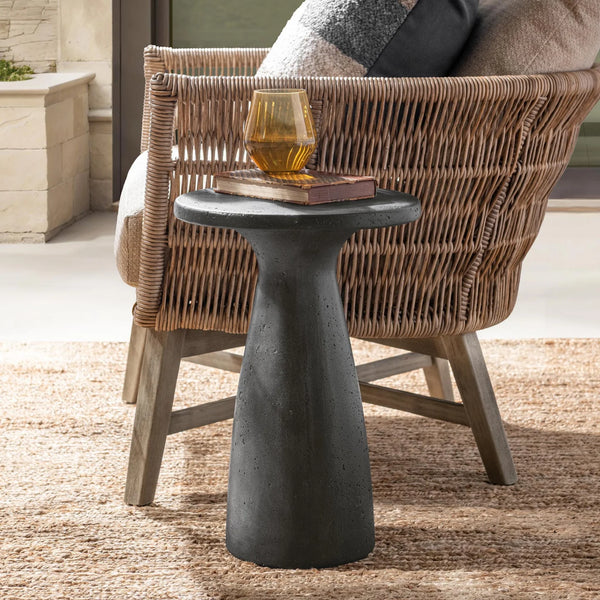 Distressed Black Concrete Accent Table