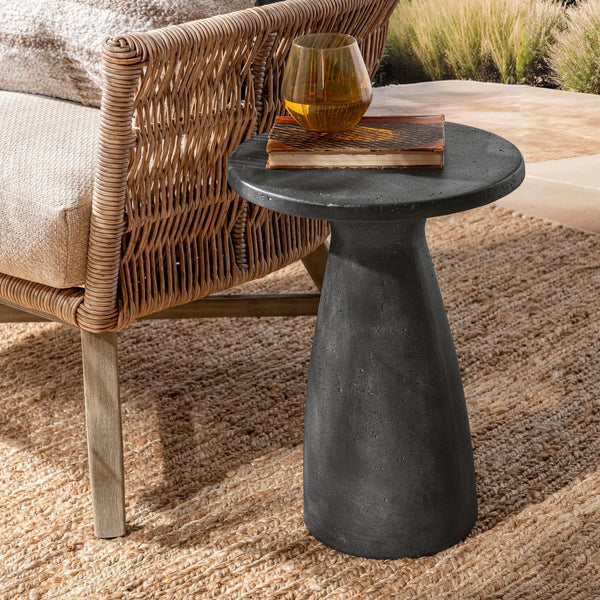Distressed Black Concrete Accent Table
