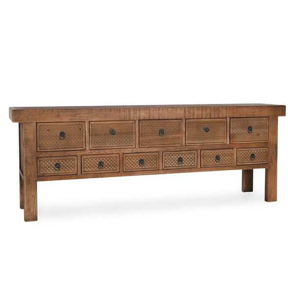 Reclaimed Carved Wood Drawers Console