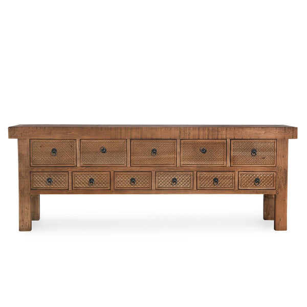 Reclaimed Carved Wood Drawers Console