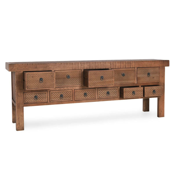 Reclaimed Carved Wood Drawers Console