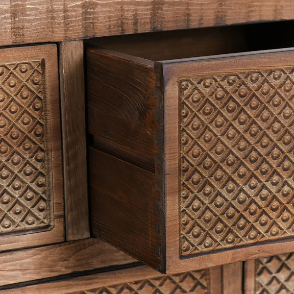 Reclaimed Carved Wood Drawers Console