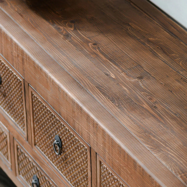 Reclaimed Carved Wood Drawers Console
