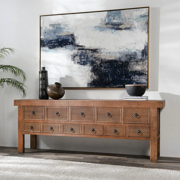 Reclaimed Carved Wood Drawers Console