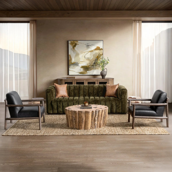 Olive Velvet Channel Sofa
