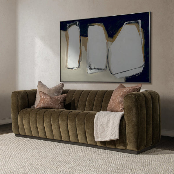 Olive Velvet Channel Sofa
