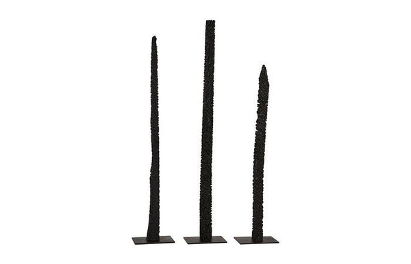 Set of 3 Charred Black Wood Post Sculptures