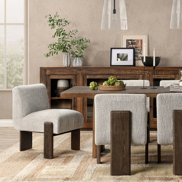 Ash Wood & Boucle Upholstered Dining Chair