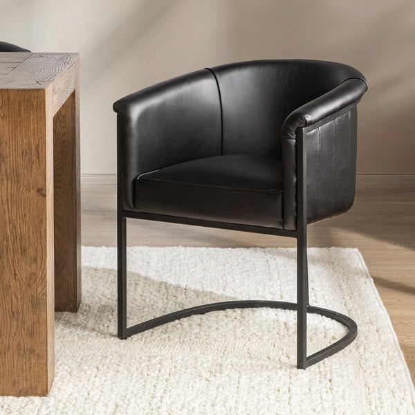 Black Leather Curved Dining Chair