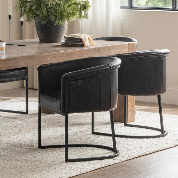 Black Leather Curved Dining Chair