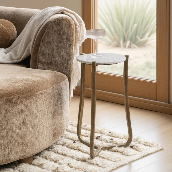 Chiseled White Marble Martini Table