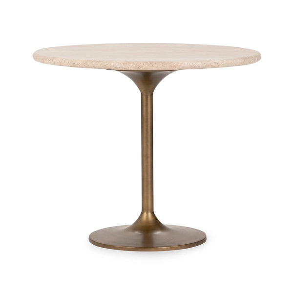 36” Travertine & Gold Iron Dining Table