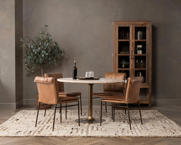 36” Travertine & Gold Iron Dining Table