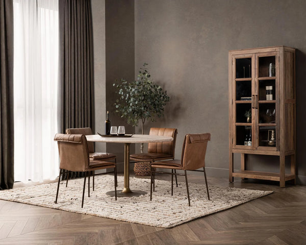 36” Travertine & Gold Iron Dining Table