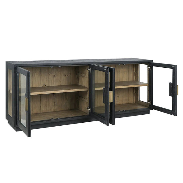Reclaimed Pine & Glass Black Cabinet