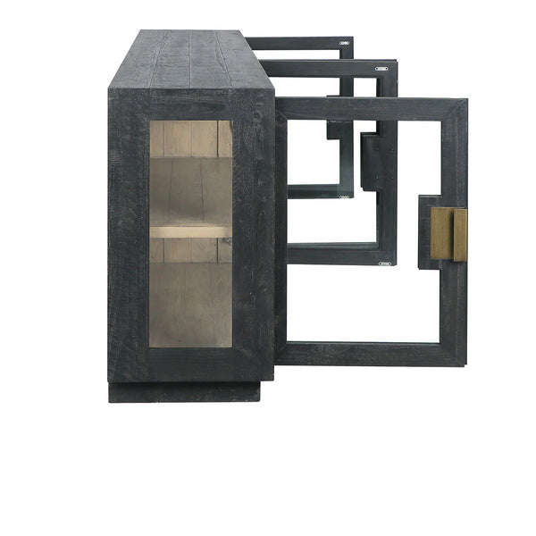 Reclaimed Pine & Glass Black Cabinet