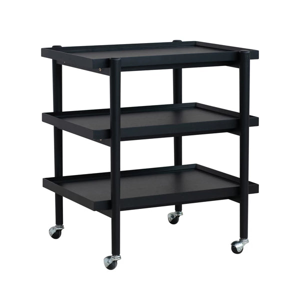 Black Rubber Wood 3Tier Bar Cart