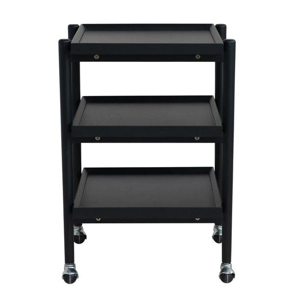 Black Rubber Wood 3Tier Bar Cart