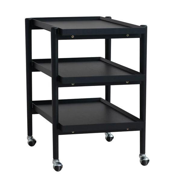 Black Rubber Wood 3Tier Bar Cart