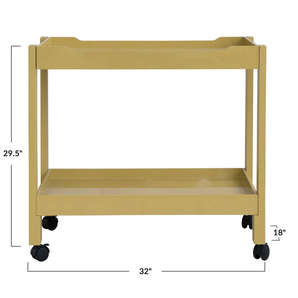 Yellow Lacquered Acacia Wood Bar Cart