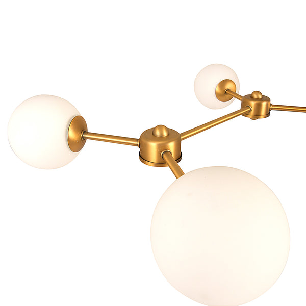 Gold Iron & Opal Glass Chandelier
