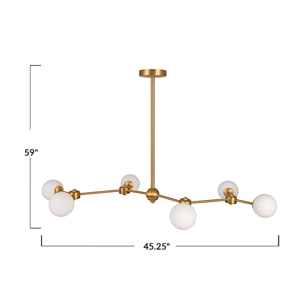 Gold Iron & Opal Glass Chandelier